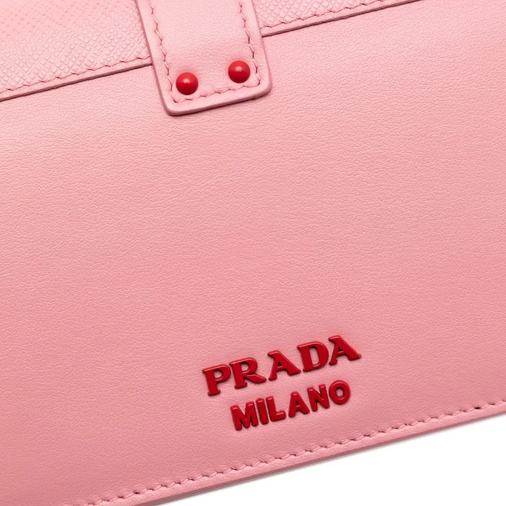 Prada Saffiano Trimmed City Calf Cahier Heart and Flower Wallet on Chain Pink Leather Very good - Box View