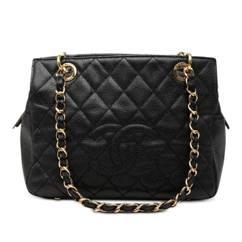 Chanel Petite Caviar Timeless Tote Black Leather Good - Front View