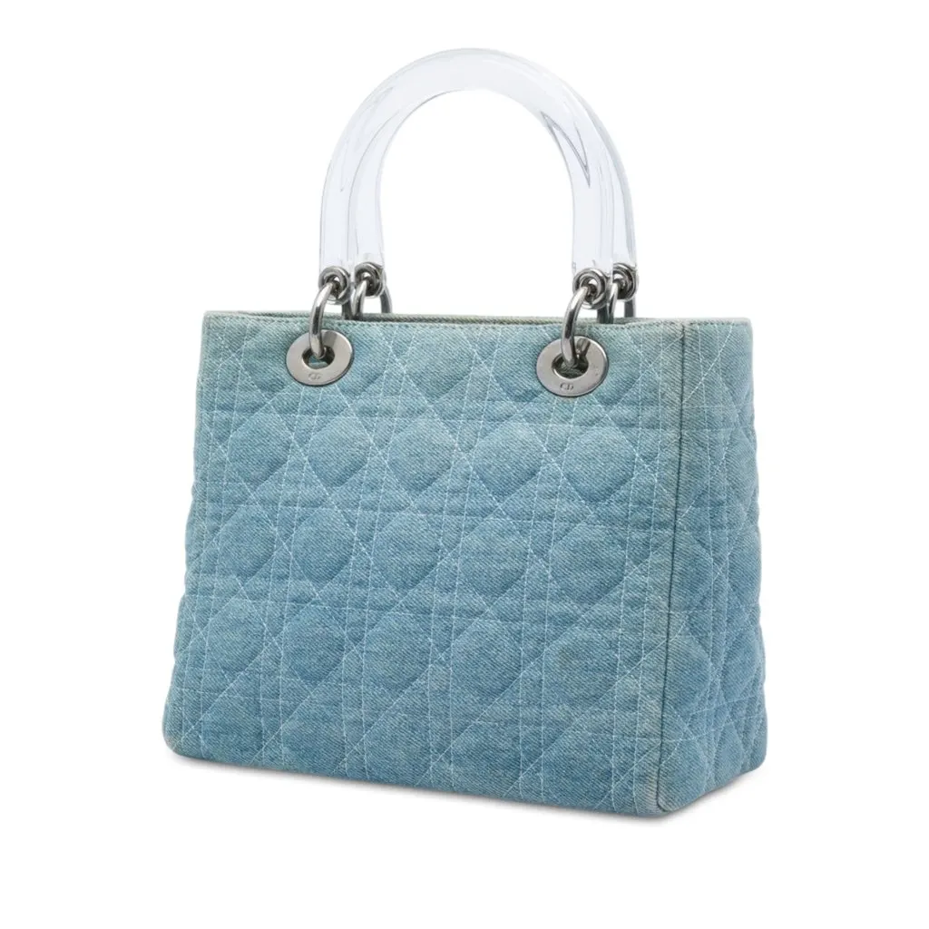 Dior Medium Denim Cannage Acrylic Handles Lady Dior Blue Very good - Back View