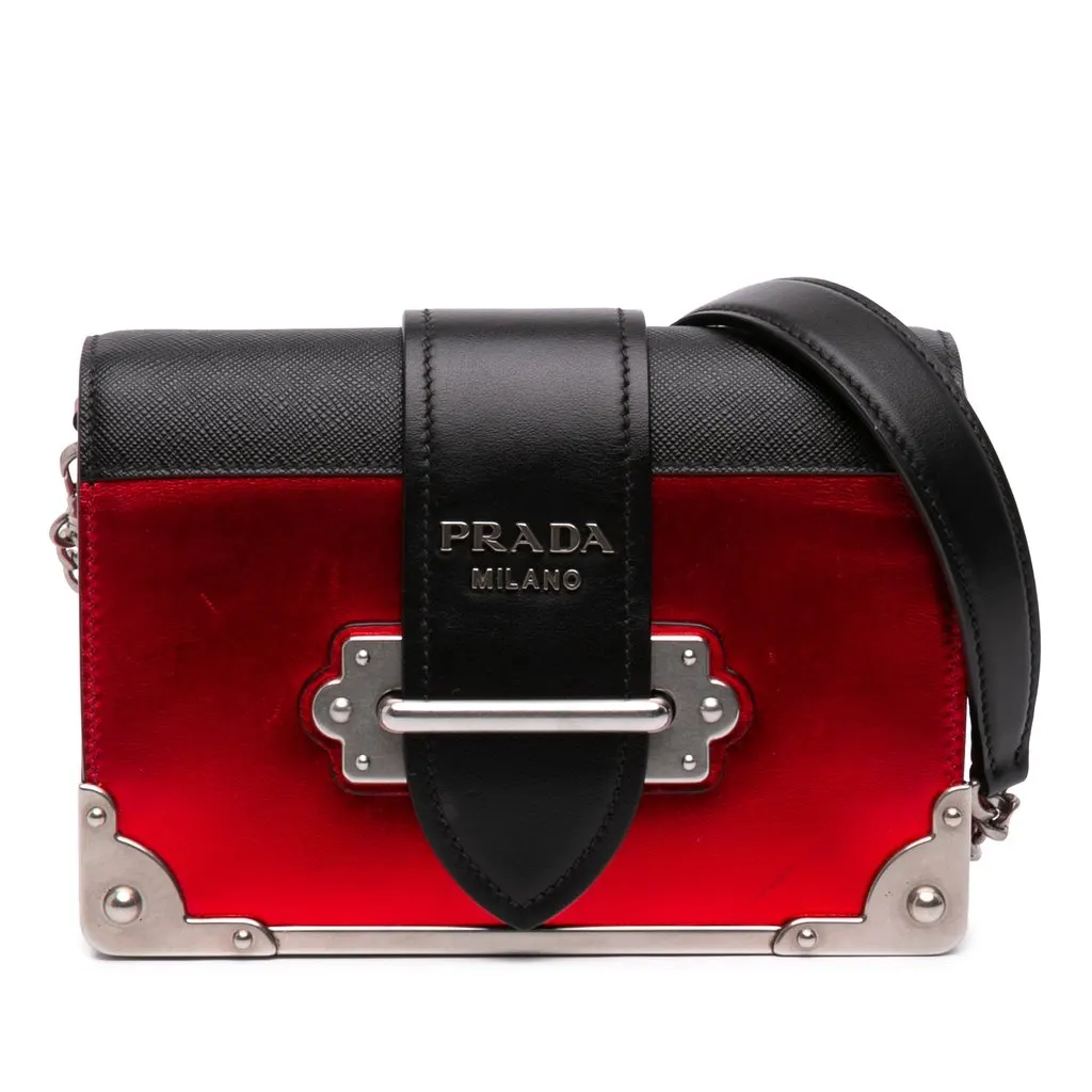 Prada Saffiano Trimmed Metallic Vitello Cahier Bag Red Leather Very good - Front View