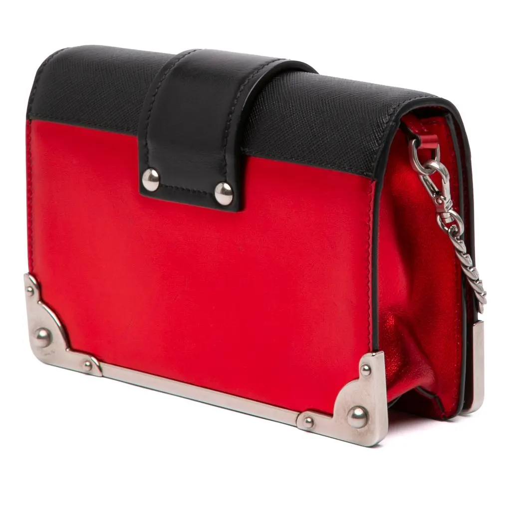 Prada Saffiano Trimmed Metallic Vitello Cahier Bag Red Leather Very good - Back View