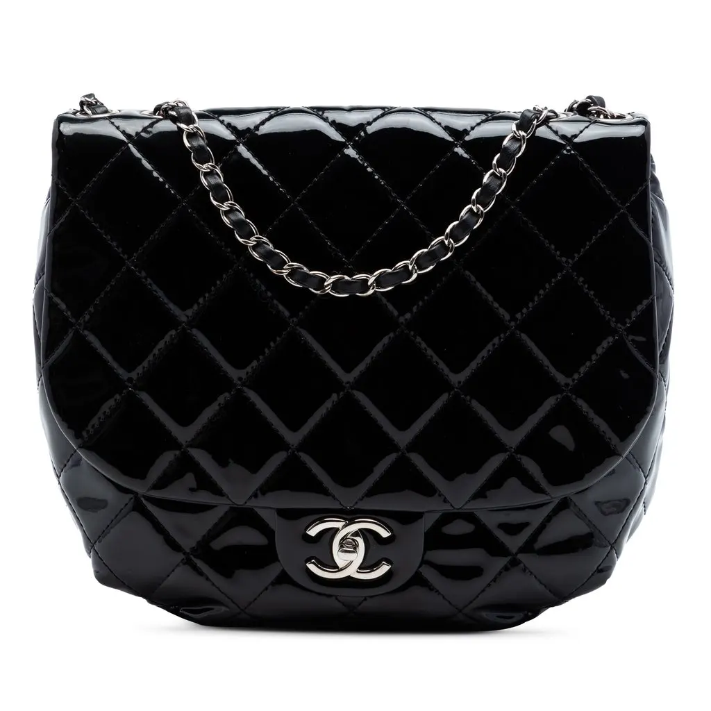Chanel Medium Quilted Patent Bubble CC Flap Black Leather Very good - Front View
