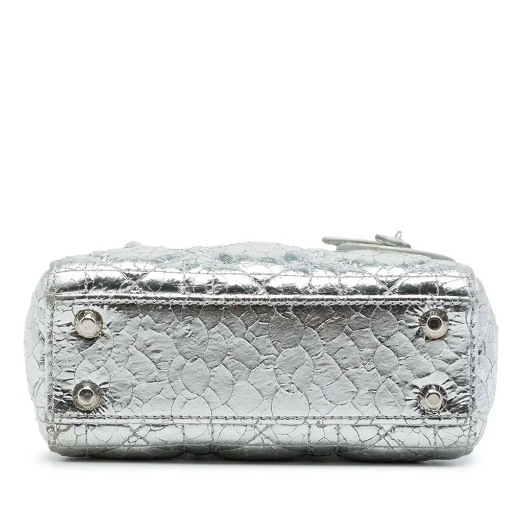 Dior Micro Metallic Crinkled Calfskin Cannage Lady Dior Silver Leather Very good - Inside View