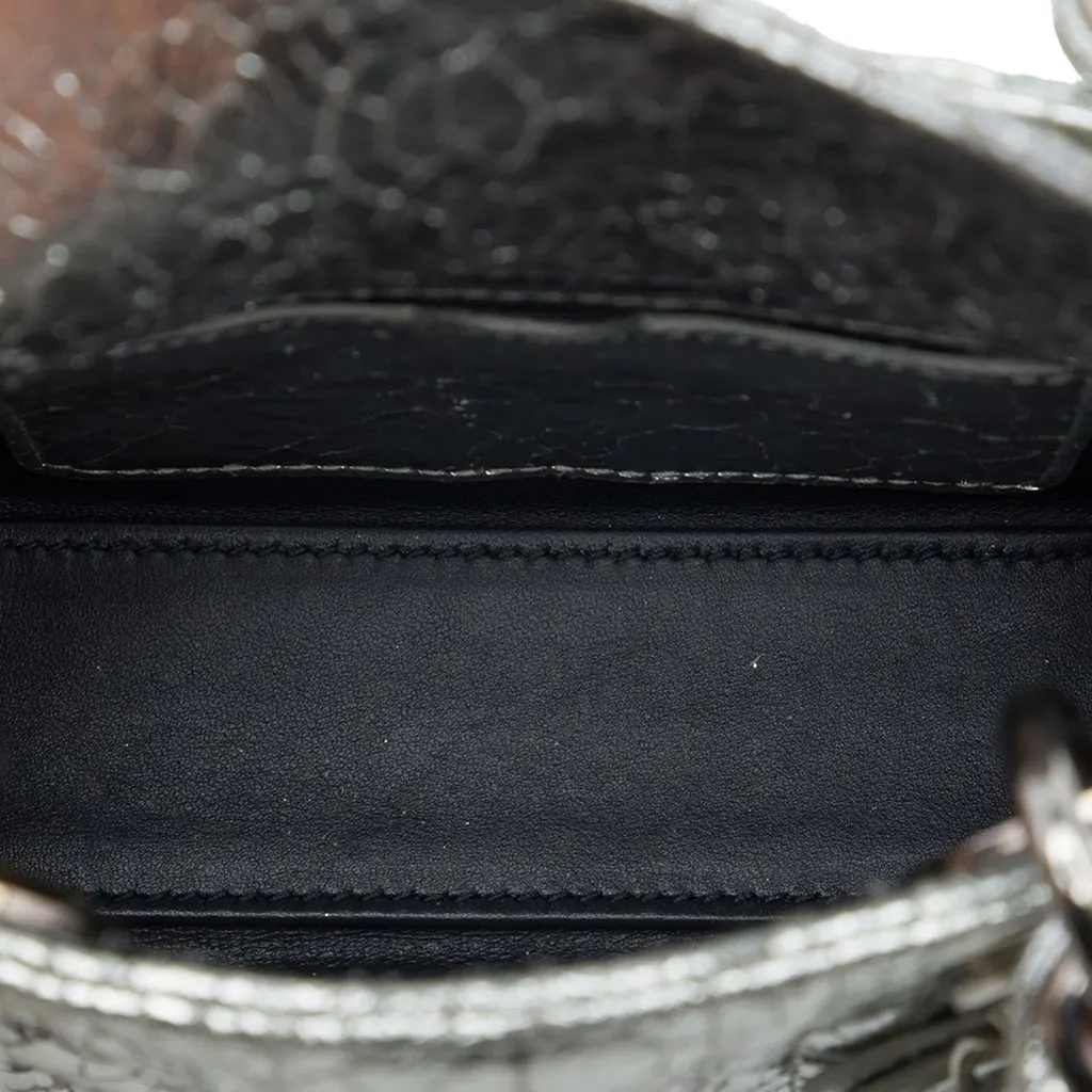 Dior Micro Metallic Crinkled Calfskin Cannage Lady Dior Silver Leather Very good - Model View