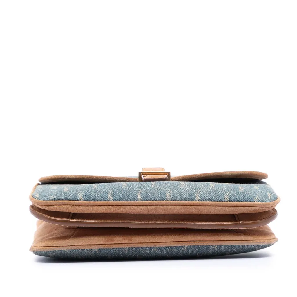 Saint Laurent Suede Trimmed Denim Monogram Allover Crossbody Blue Very good - Inside View