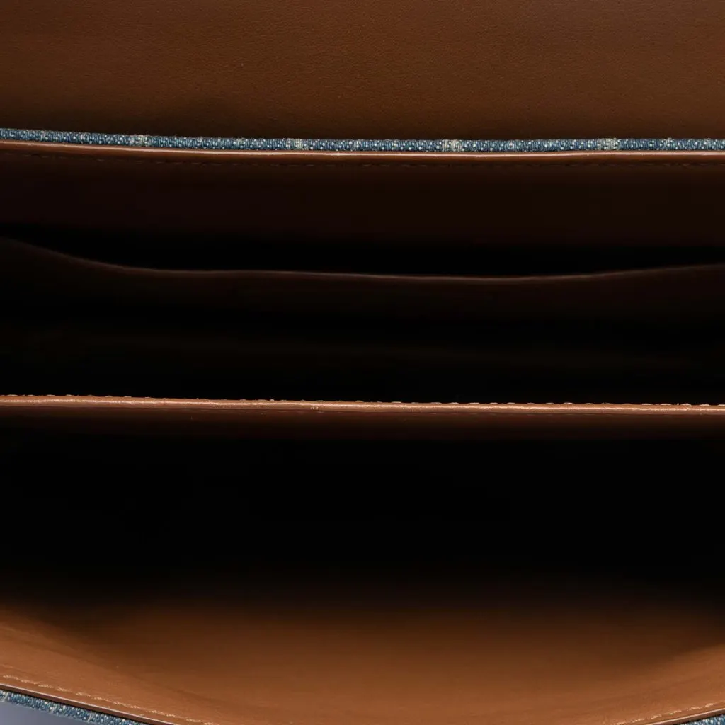 Saint Laurent Suede Trimmed Denim Monogram Allover Crossbody Blue Very good - Model View