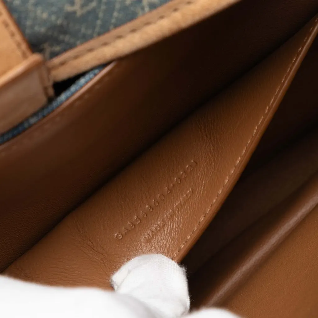 Saint Laurent Suede Trimmed Denim Monogram Allover Crossbody Blue Very good - Box View