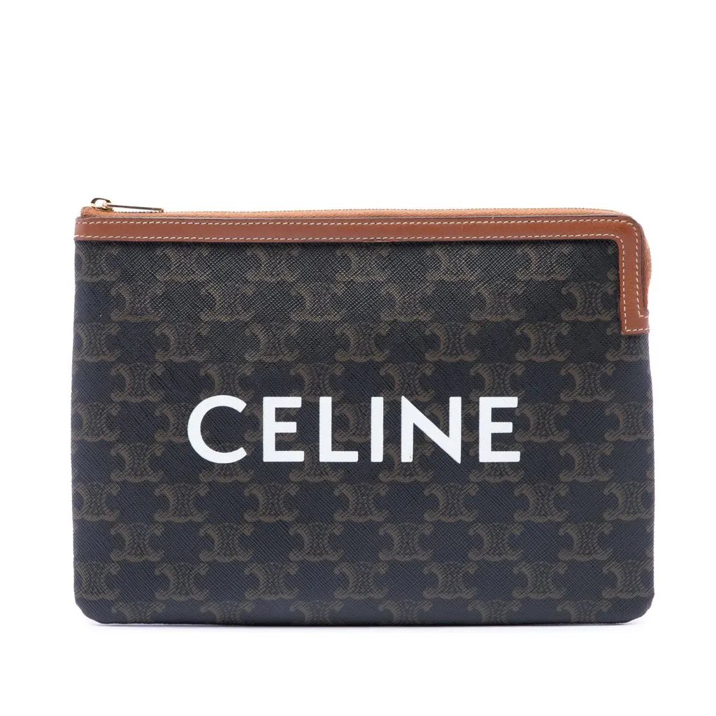 Celine Small Triomphe Coated Canvas Clutch Brown Very good - Front View