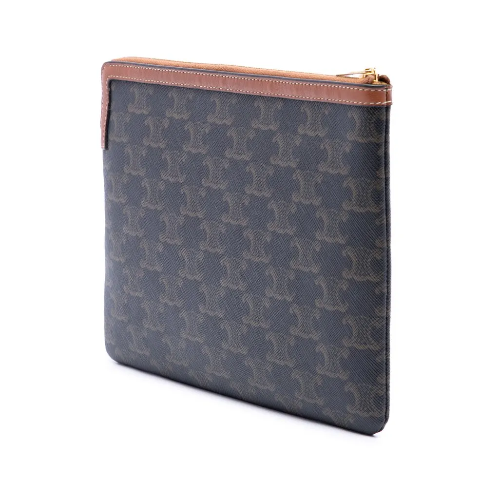 Celine Small Triomphe Coated Canvas Clutch Brown Very good - Back View