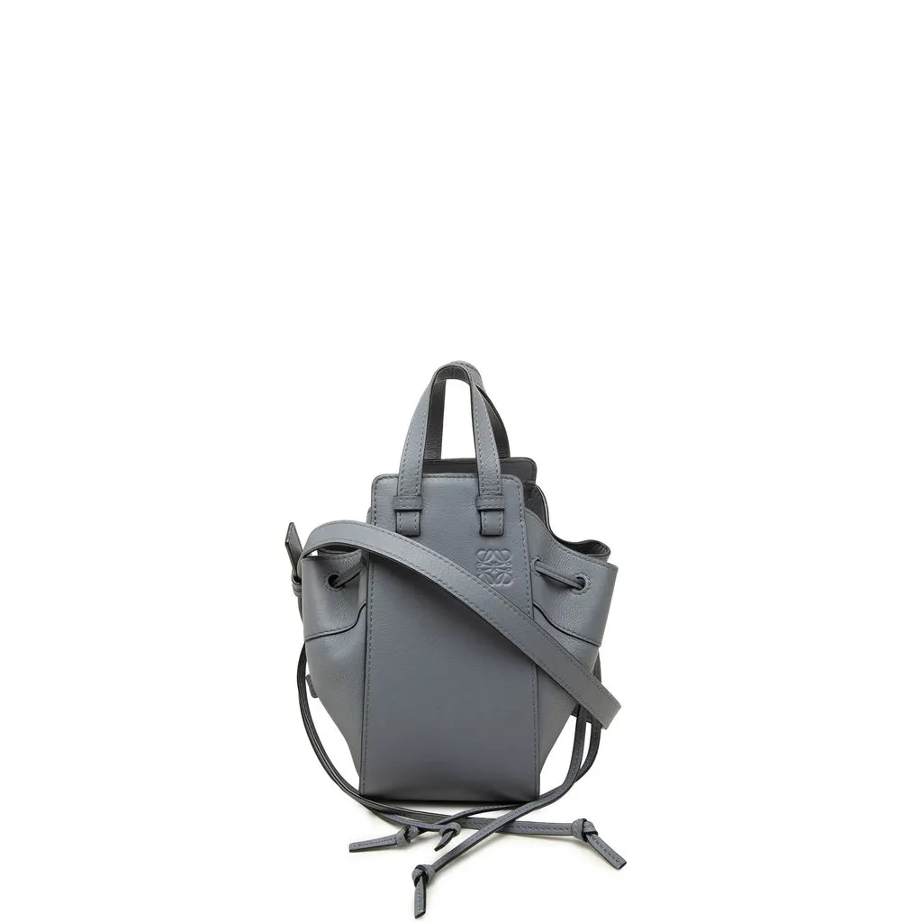 Loewe Mini Grained Calfskin Drawstring Hammock Satchel Grey Leather Good - Front View
