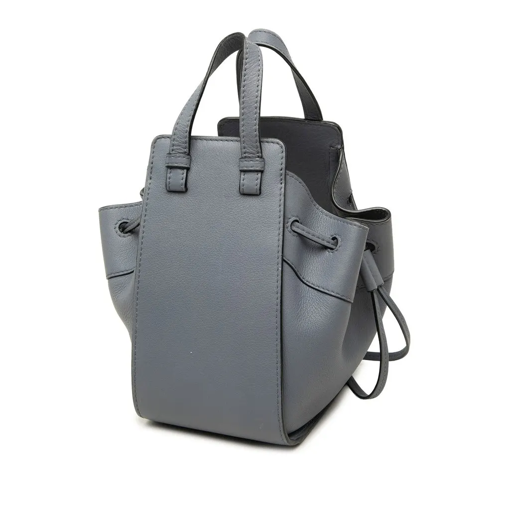 Loewe Mini Grained Calfskin Drawstring Hammock Satchel Grey Leather Good - Back View