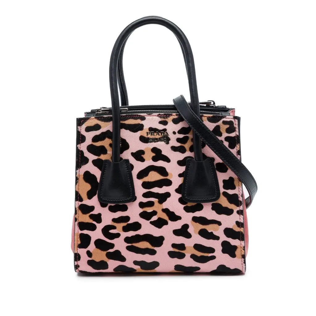Prada Mini Pony Hair Leopard Print Cavallino Twin Pocket Satchel Pink Very good - Front View
