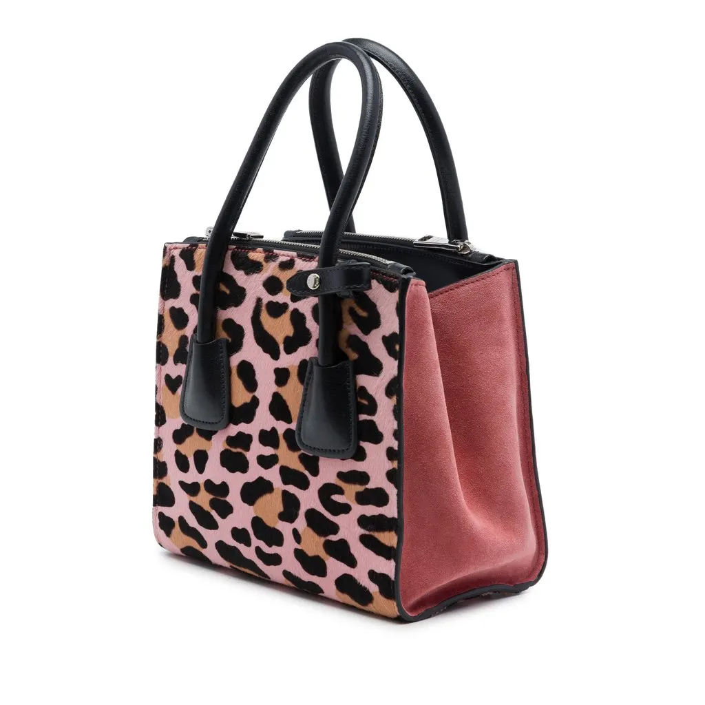 Prada Mini Pony Hair Leopard Print Cavallino Twin Pocket Satchel Pink Very good - Back View