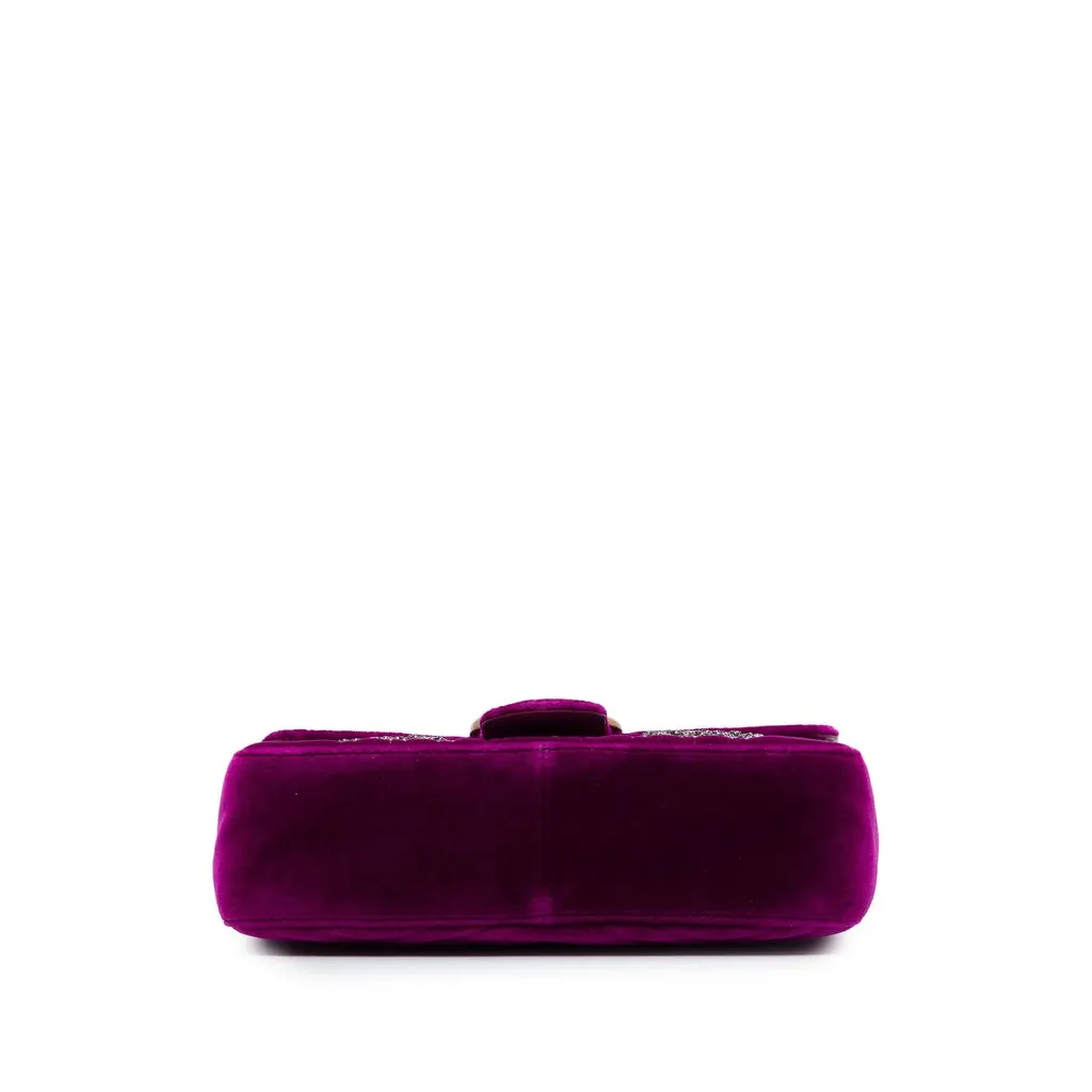 Gucci Small GG Marmont Matelasse Velvet Crystal Embellished Shoulder Bag Purple Very good - Inside View