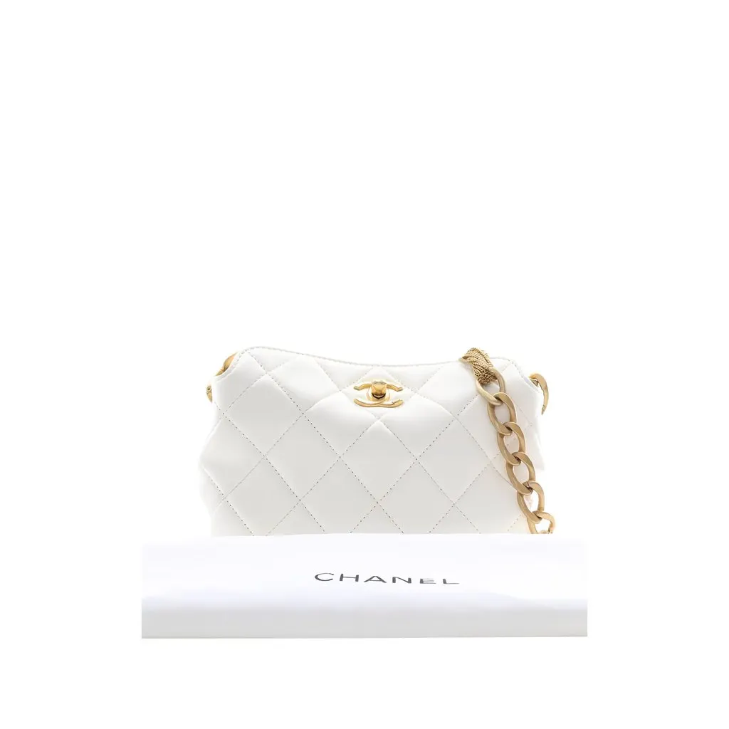 Chanel Small CC Quilted Lambskin Chain Hobo White Leather Good - Box View