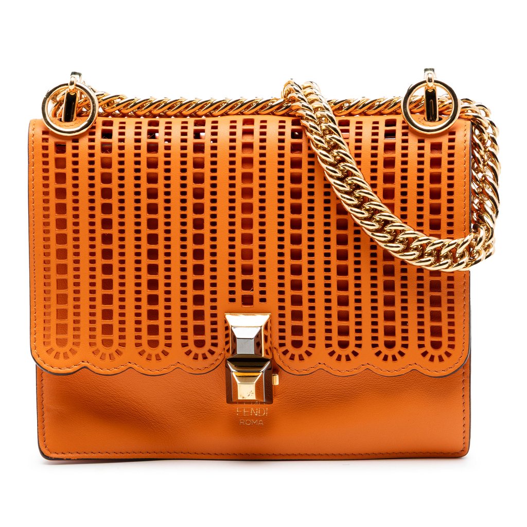 Fendi Small Vitello Grace Openwork Kan I Crossbody Orange Mi