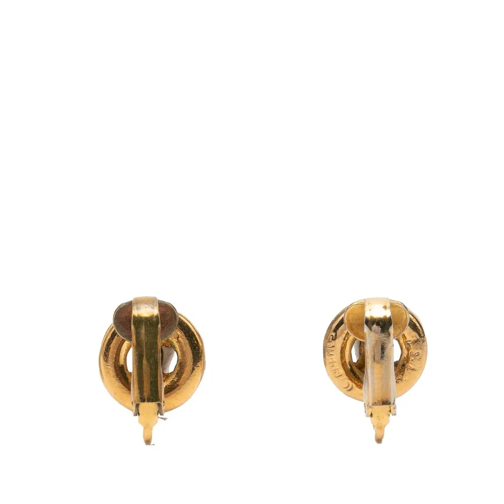 Chanel CC Gold Plated Round Clip On Earrings Gold Metal Very good - Back View