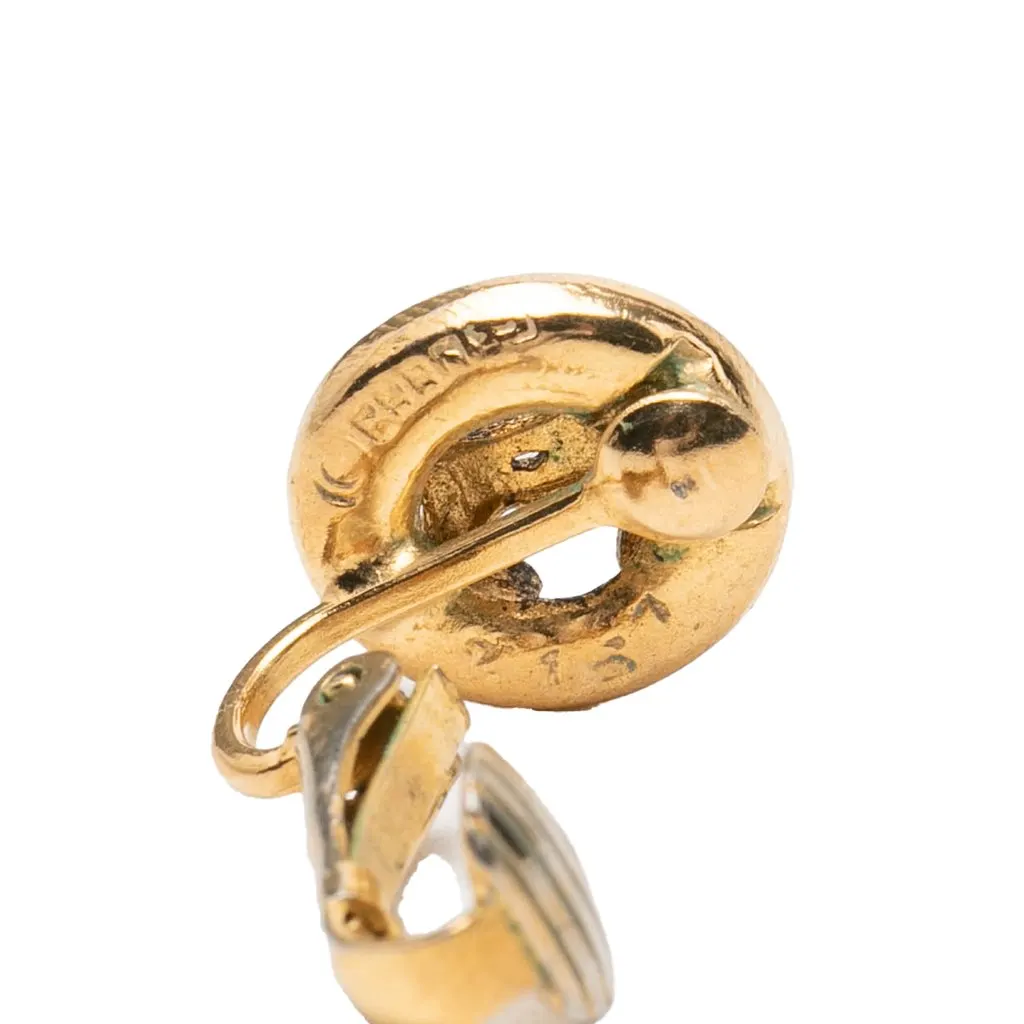 Chanel CC Gold Plated Round Clip On Earrings Gold Metal Very good - Inside View