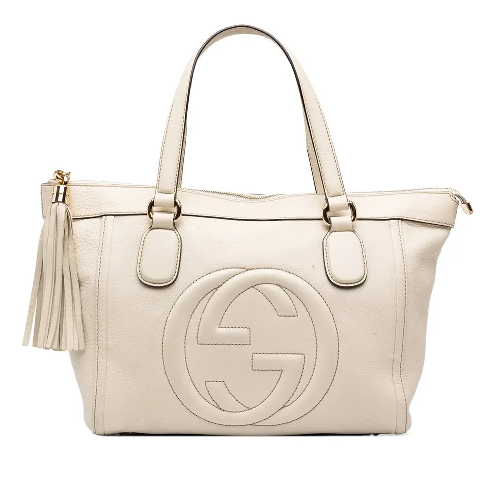 Gucci Small Leather Soho Working Tote White Leather Good - Front View