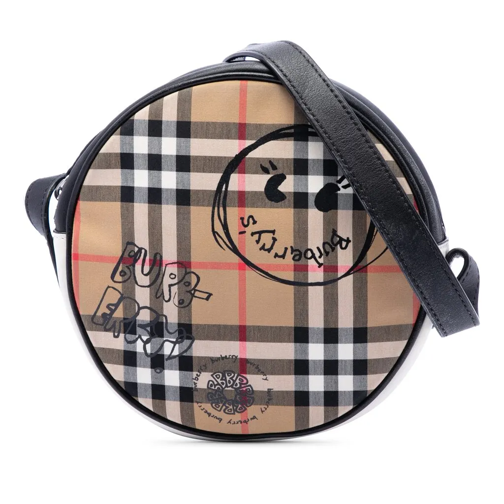 Burberry Cartoon House Check Round Crossbody Beige Very good - Front View