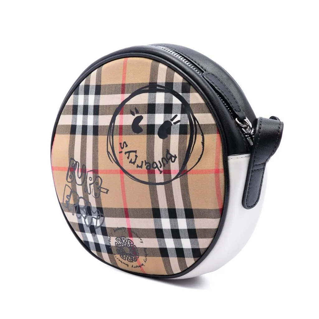 Burberry Cartoon House Check Round Crossbody Beige Very good - Back View