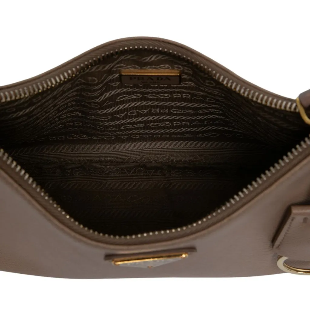 Prada Saffiano Lux Re Edition 2005 Satchel Beige Leather Good - Model View