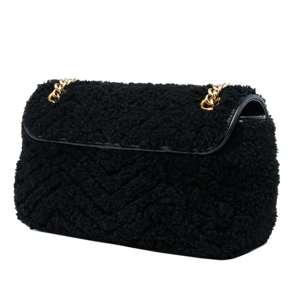 Gucci Medium GG Marmont Matelasse Shearling Shoulder Bag Black Shearling Very good - Back View