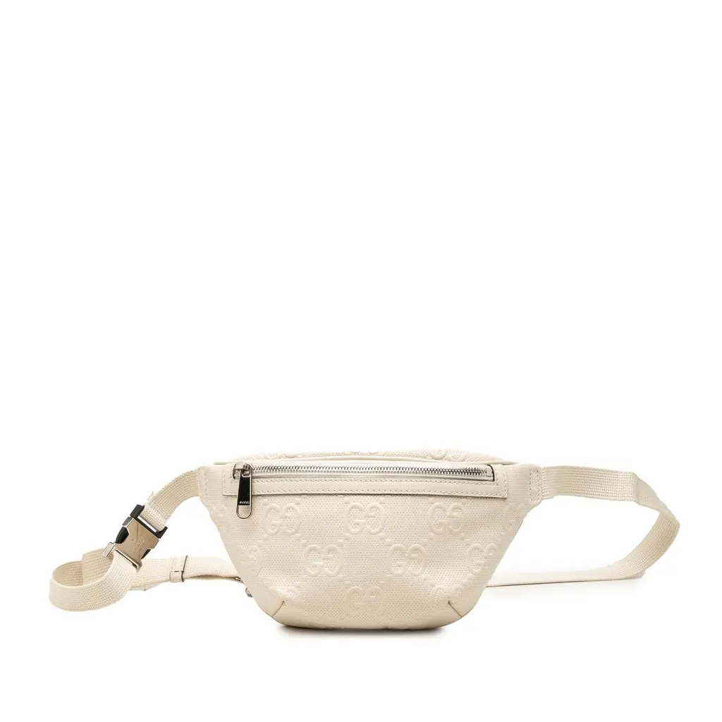 Gucci GG Embossed Perforated Leather Belt Bag White Leather Very good - Front View