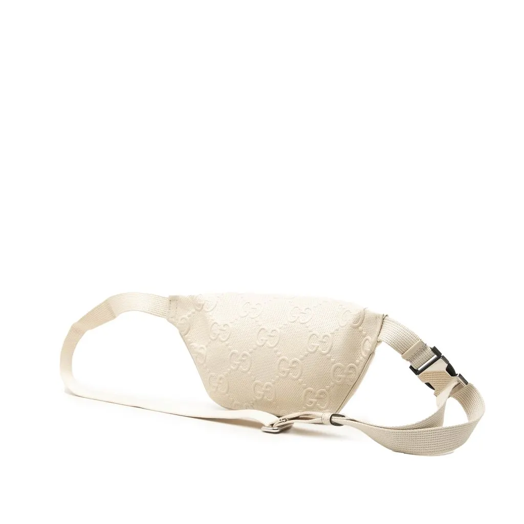 Gucci GG Embossed Perforated Leather Belt Bag White Leather Very good - Back View