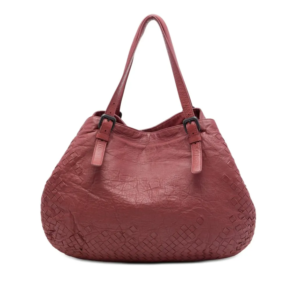 Bottega Veneta Large Intrecciato Trimmed Nappa Cesta Tote Red Leather Very good - Front View