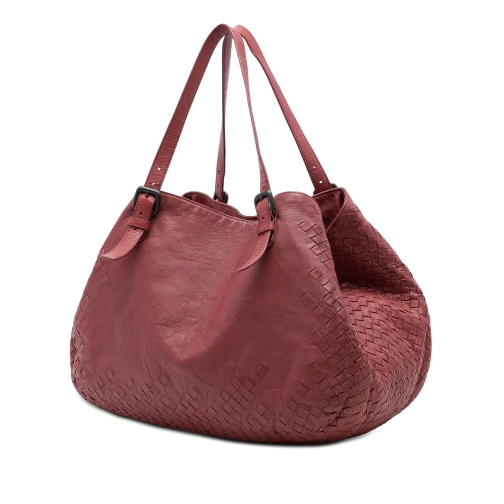 Bottega Veneta Large Intrecciato Trimmed Nappa Cesta Tote Red Leather Very good - Back View