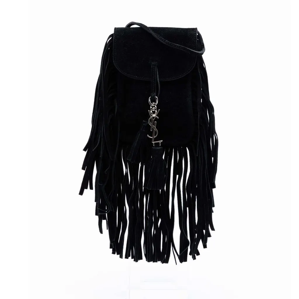 Saint Laurent Toy Suede Anita Fringed Crossbody Black Leather Very good - Front View