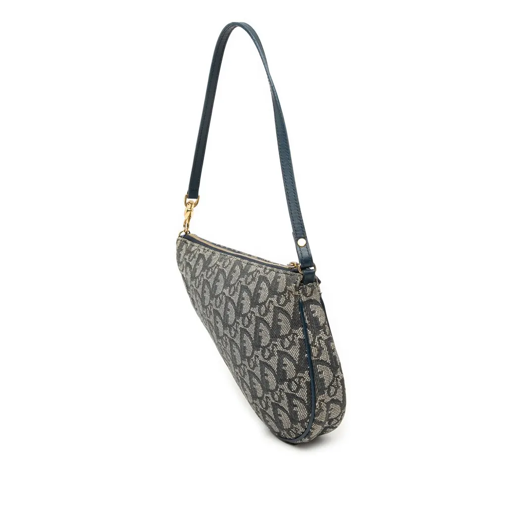 Dior Mini Diorissimo Canvas Saddle Pochette Blue Canvas Good - Back View