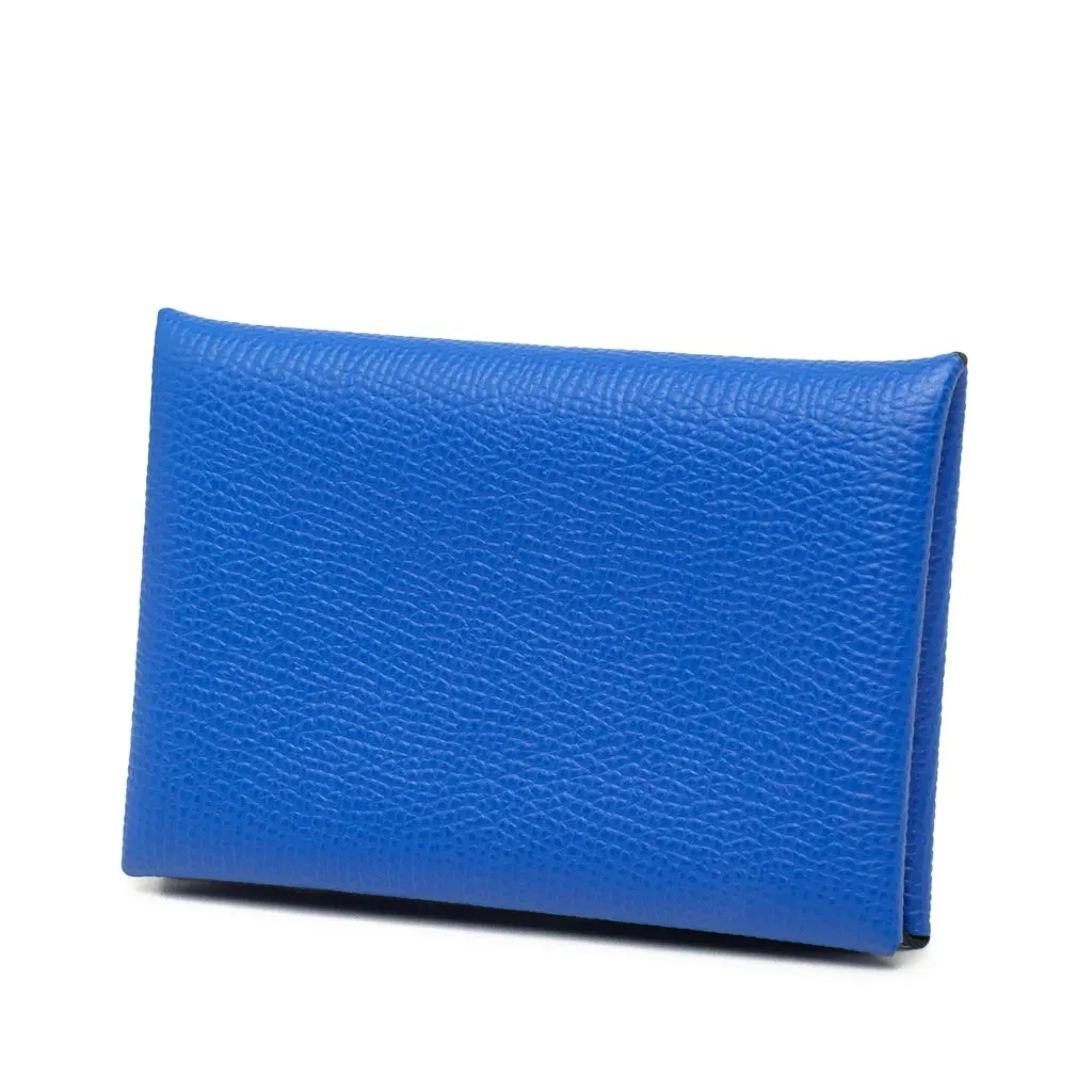 Hermès Epsom Calvi Card Holder Blue Leather Very good - Back View