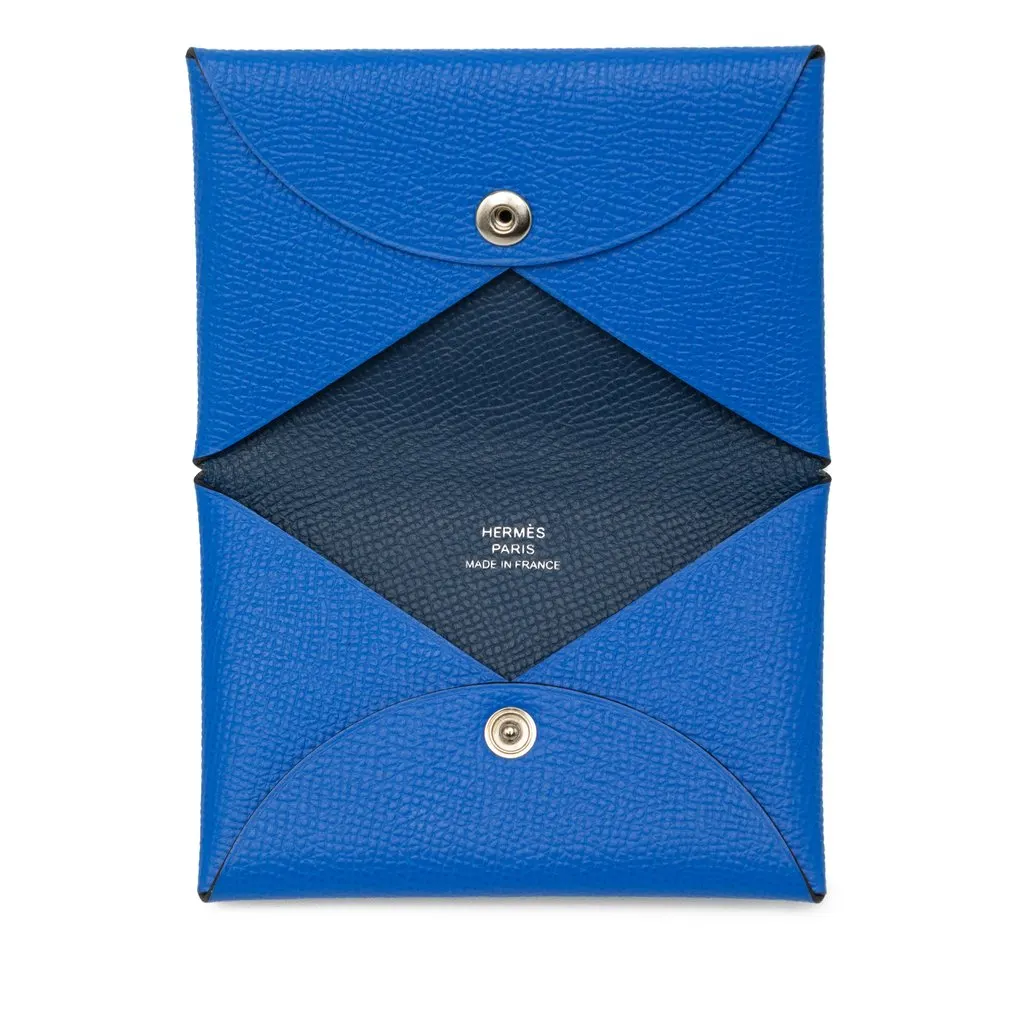 Hermès Epsom Calvi Card Holder Blue Leather Very good - Model View