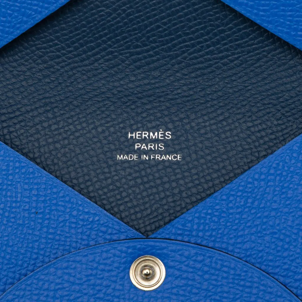 Hermès Epsom Calvi Card Holder Blue Leather Very good - Box View