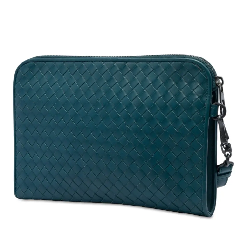 Bottega Veneta Nappa Intrecciato Clutch Blue Leather Very good - Back View