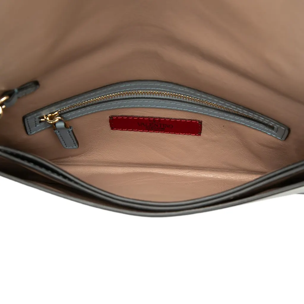 Valentino Leather Rockstud Flap Clutch Blue Leather Very good - Model View