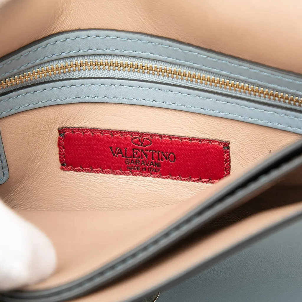 Valentino Leather Rockstud Flap Clutch Blue Leather Very good - Box View