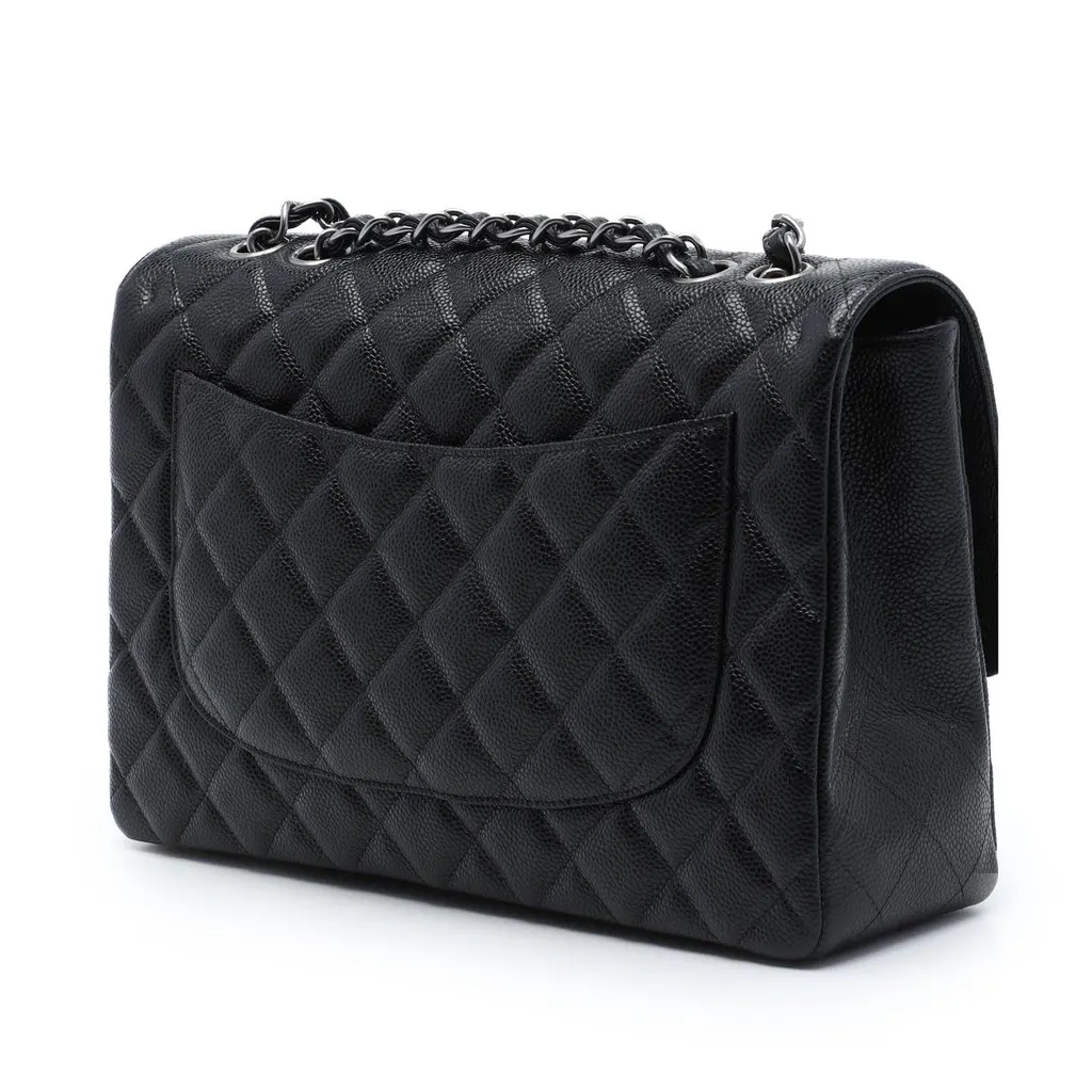 Chanel Jumbo Classic Caviar Single Flap Black Leather Very good - Back View