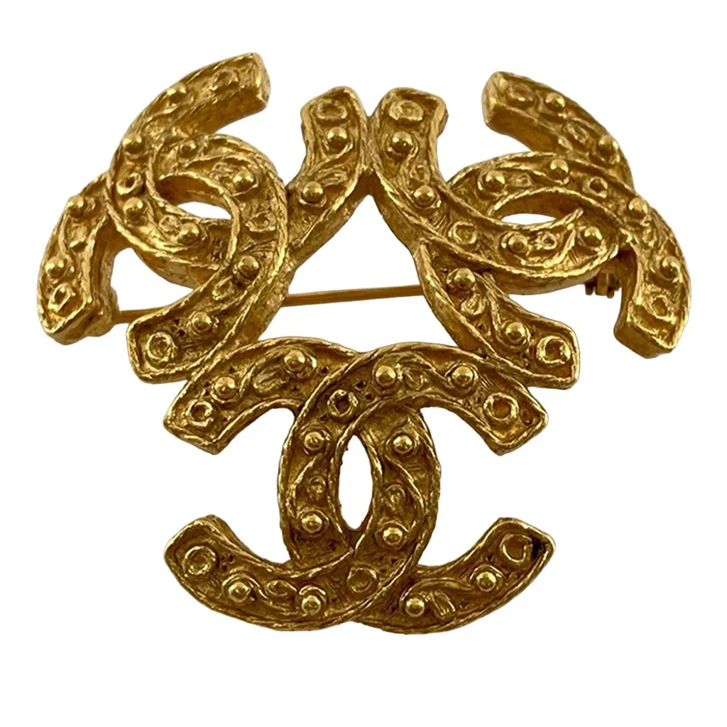 Chanel Gold Plated Triple CC Pin Brooch Gold Metal Very good - Front View