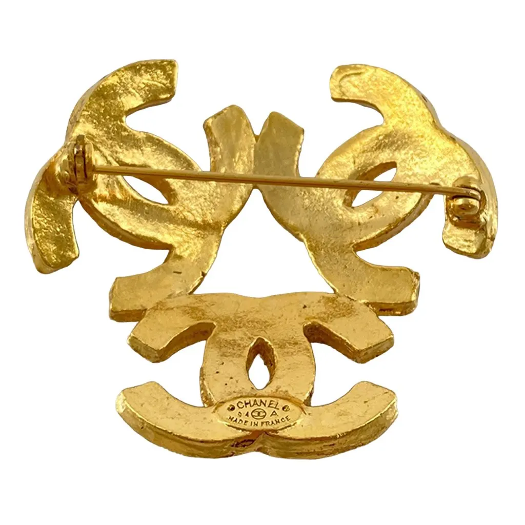 Chanel Gold Plated Triple CC Pin Brooch Gold Metal Very good - Back View