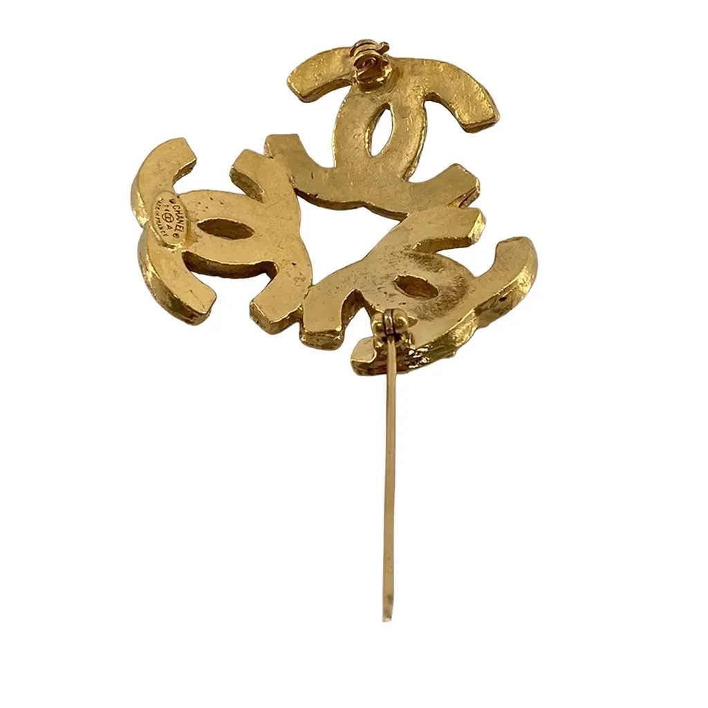 Chanel Gold Plated Triple CC Pin Brooch Gold Metal Very good - Inside View