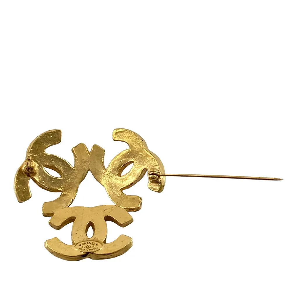 Chanel Gold Plated Triple CC Pin Brooch Gold Metal Very good - Model View