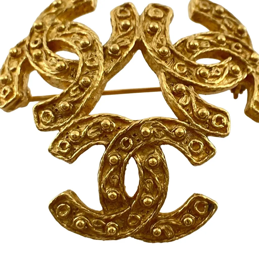 Chanel Gold Plated Triple CC Pin Brooch Gold Metal Very good - Box View