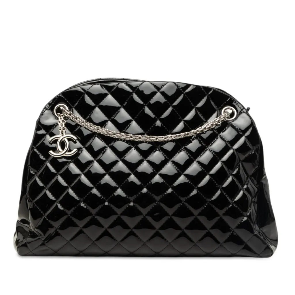 Chanel Large Quilted Patent Just Mademoiselle Bowling Bag Black Leather Very good - Front View