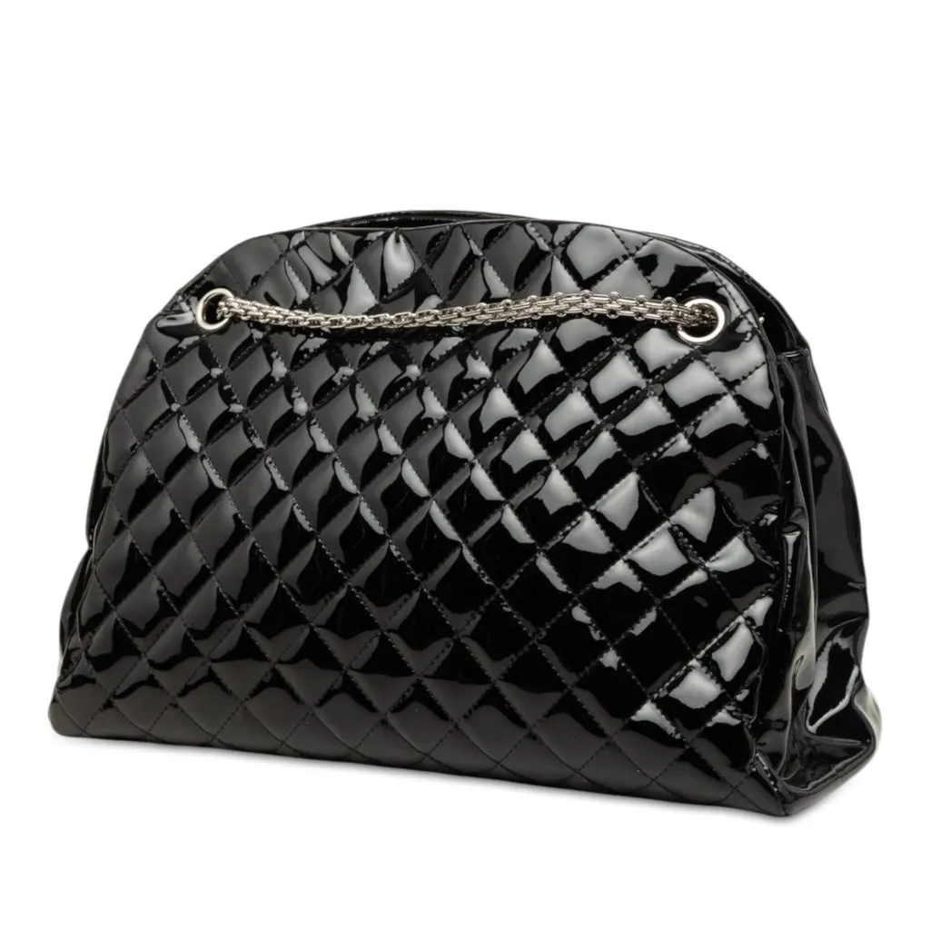 Chanel Large Quilted Patent Just Mademoiselle Bowling Bag Black Leather Very good - Back View