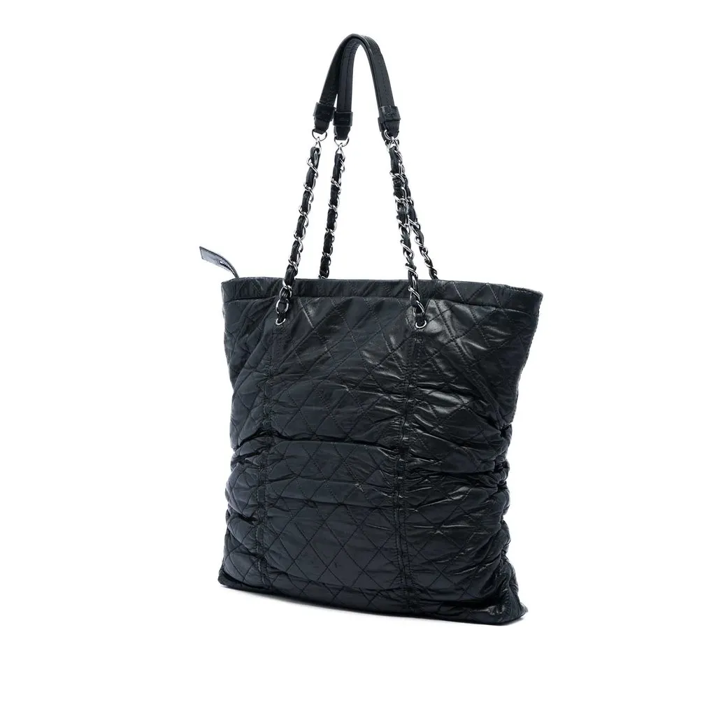 Chanel Quilted Lambskin North South Sharpei Shopping Tote Black Leather Very good - Back View