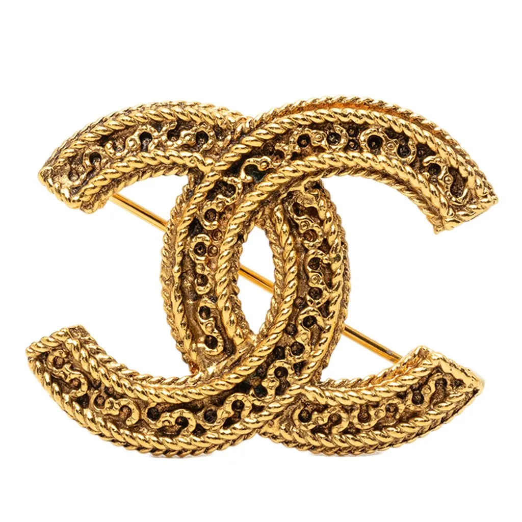 Chanel CC Gold Plated Filigree Brooch Gold Metal Very good - Front View