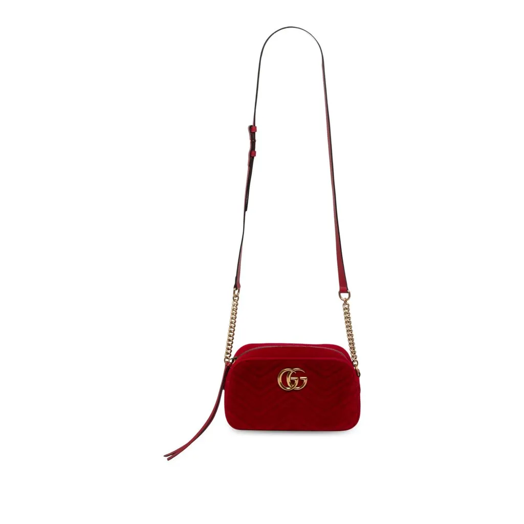 Gucci Small GG Marmont Matelasse Velvet Crossbody Red Velvet Very good - Front View